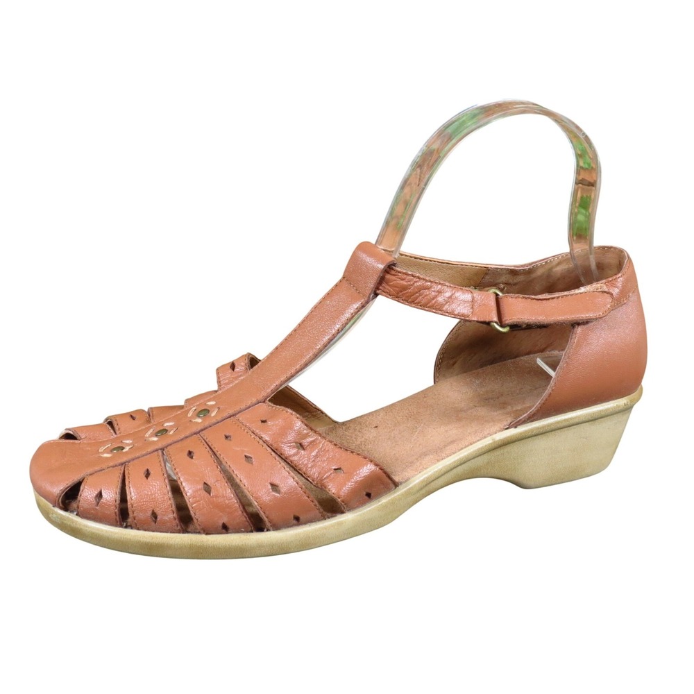 Easy Spirit Esryssie Womens Wedge Sandals Size 8.5‎ M Comfort Brown Leather